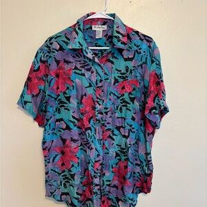 ✨ St. Angelina Silk Tropical Floral Button Down Blouse M